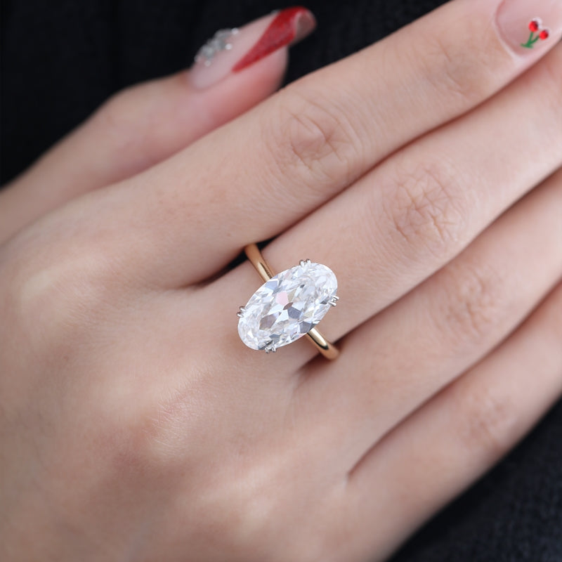 18K Yellow & White Gold 5.73ct Oval Lab Diamond Hidden Halo Ring