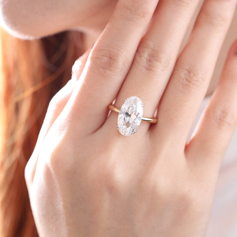 18K Yellow & White Gold 5.73ct Oval Lab Diamond Hidden Halo Ring