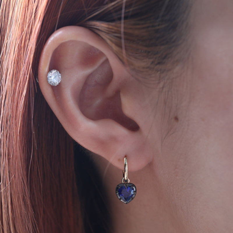 1.5ct Heart Shaped Lab Blue Sapphire 10K Yellow Gold Drop Earrings