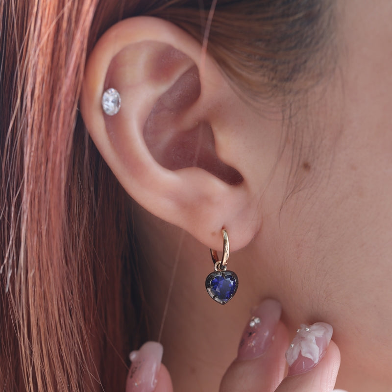 1.5ct Heart Shaped Lab Blue Sapphire 10K Yellow Gold Drop Earrings