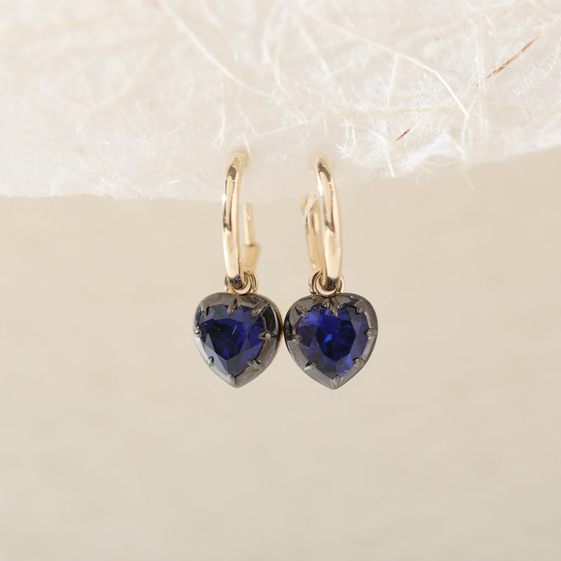 1.5ct Heart Shaped Lab Blue Sapphire 10K Yellow Gold Drop Earrings