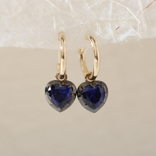 1.5ct Heart Shaped Lab Blue Sapphire 10K Yellow Gold Drop Earrings
