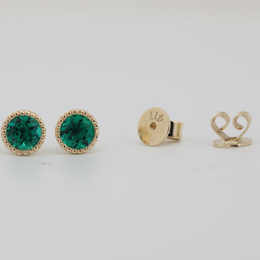 4mm Round Lab Grown Zambian Emerald Stud Earrings