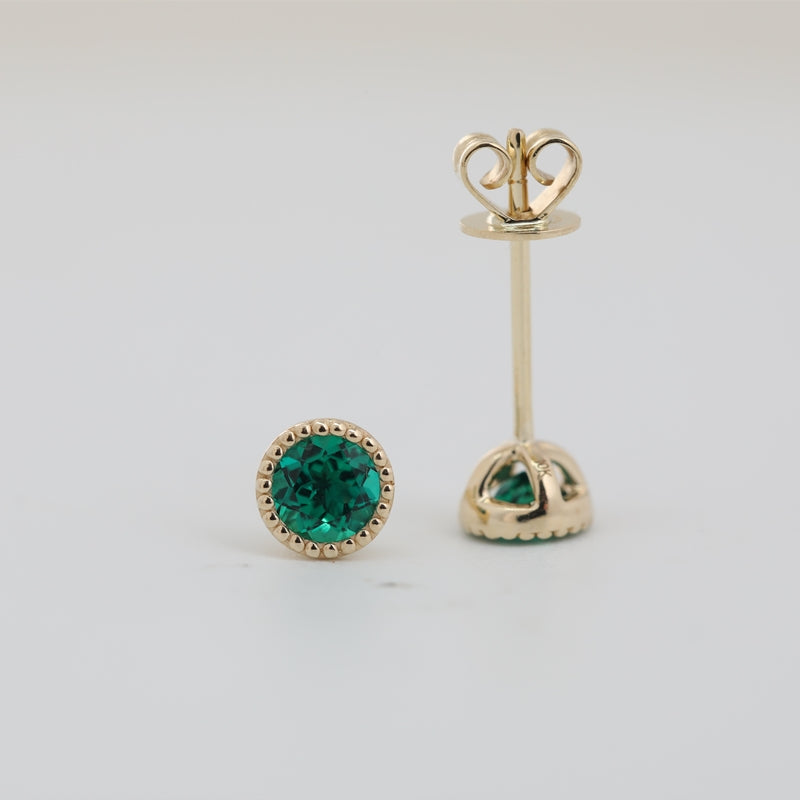 4mm Round Lab Grown Zambian Emerald Stud Earrings
