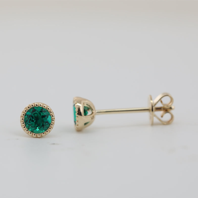 4mm Round Lab Grown Zambian Emerald Stud Earrings