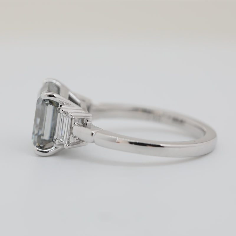 3.5ct Asscher Cut Light Gray Moissanite Three Stone Ring