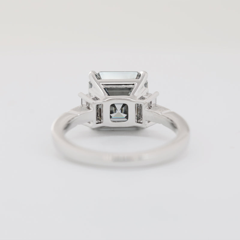 3.5ct Asscher Cut Light Gray Moissanite Three Stone Ring
