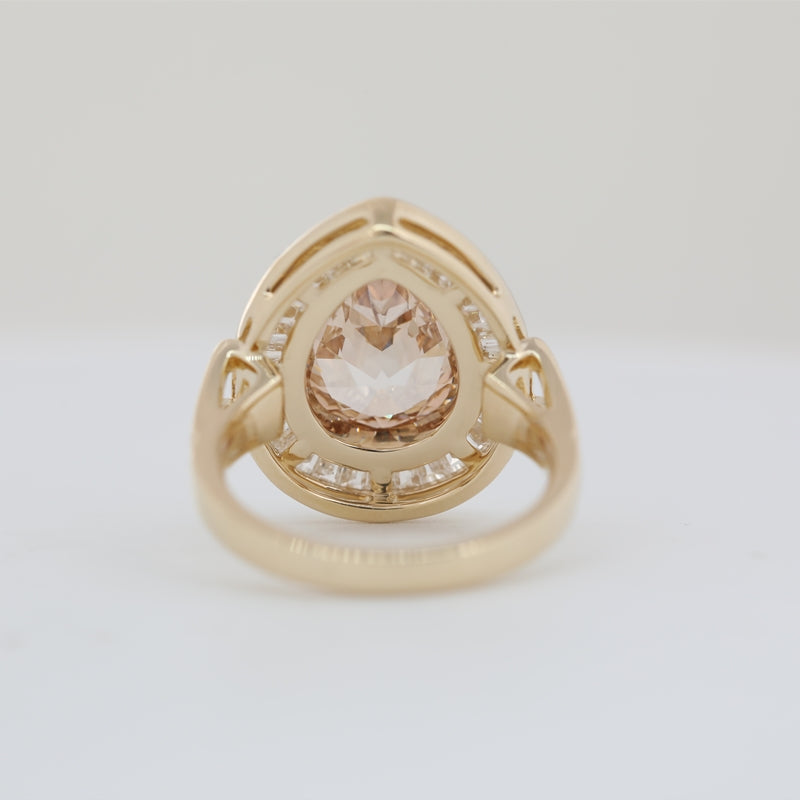 3.19ct Pear Cut Brown Lab Diamond Halo Ring with Baguette Accents