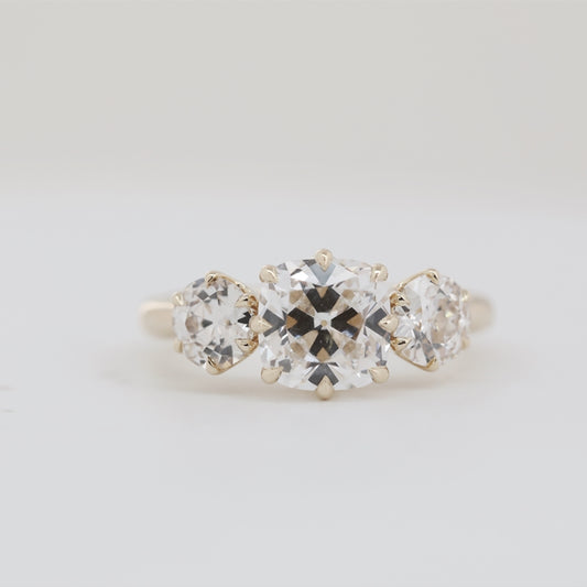 2.00ct Old Mine Cushion Cut Diamond Three Stone Ring