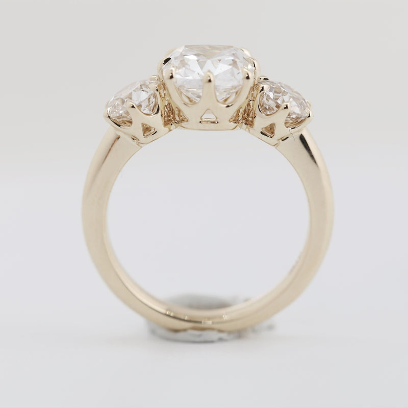 2.00ct Old Mine Cushion Cut Diamond Three Stone Ring