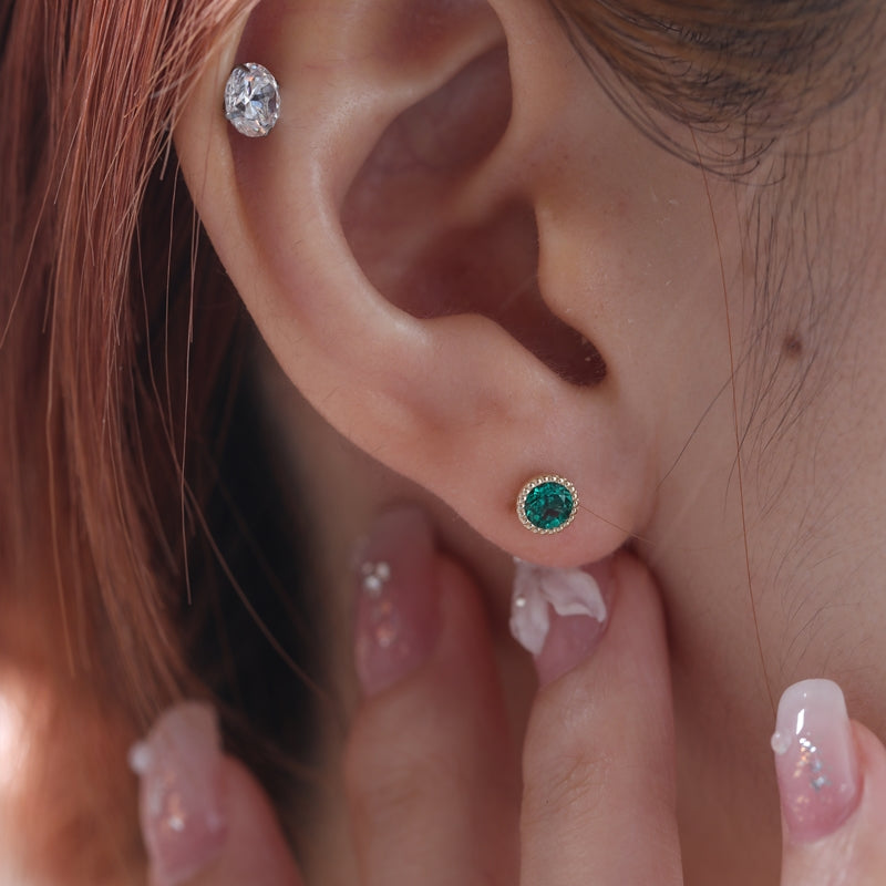 4mm Round Lab Grown Zambian Emerald Stud Earrings