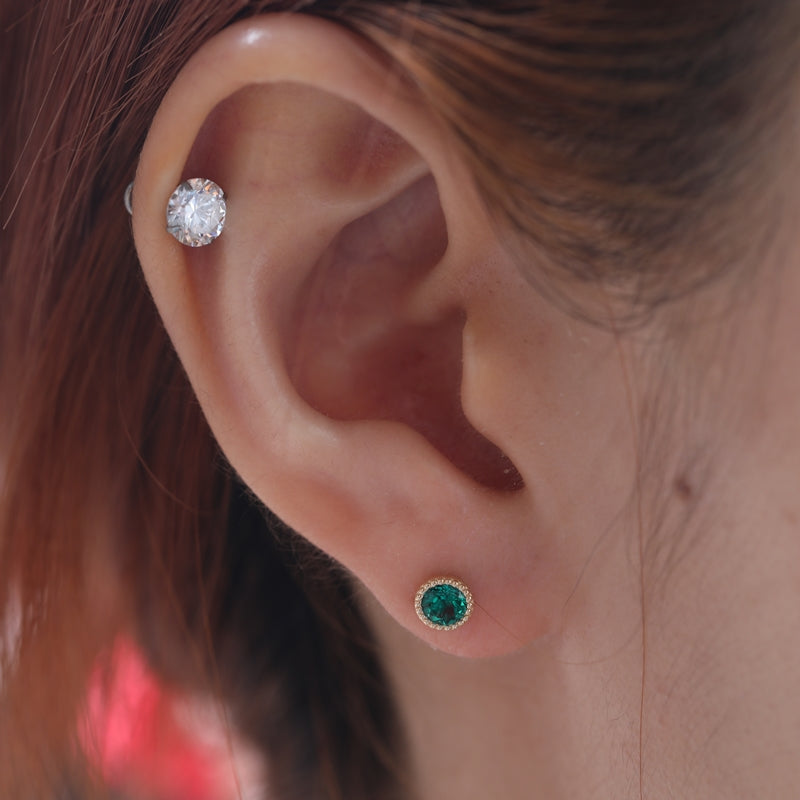 4mm Round Lab Grown Zambian Emerald Stud Earrings