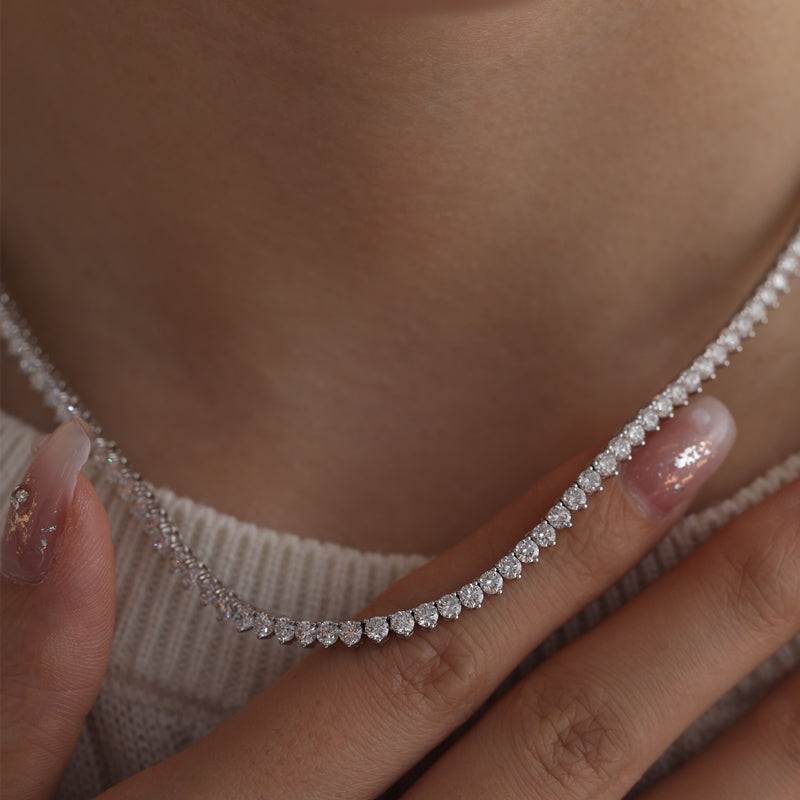 10K White Gold Round Lab Grown Diamond Tennis Necklace