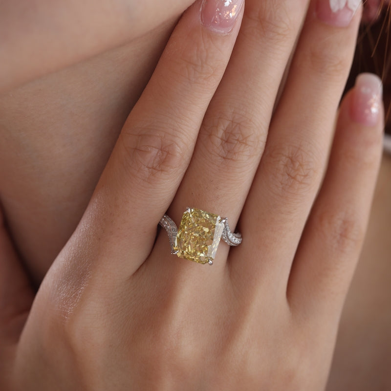 6.09ct Radiant Cut Yellow Lab Diamond 14K White Gold Ring