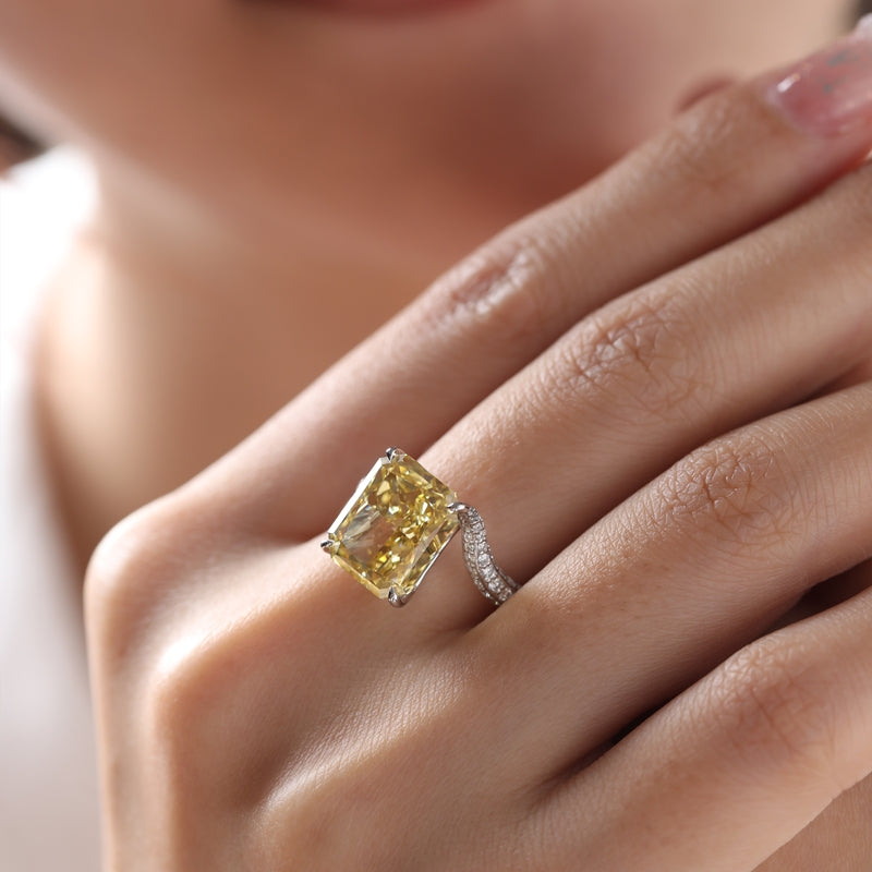 6.09ct Radiant Cut Yellow Lab Diamond 14K White Gold Ring