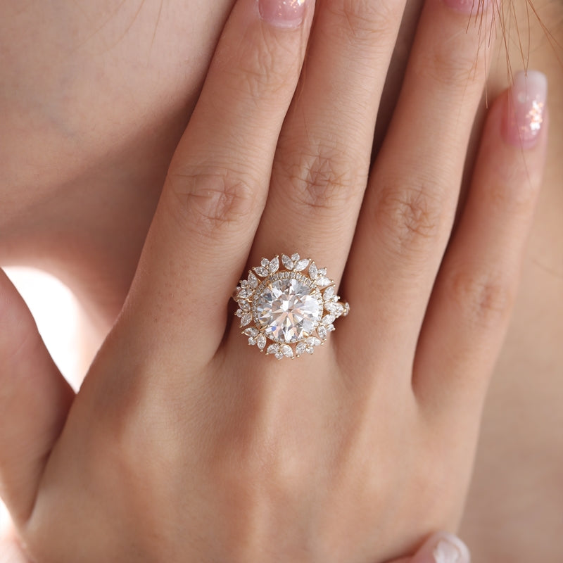 4.01ct Lab Grown Diamond  18K Yellow Gold Flower Ring