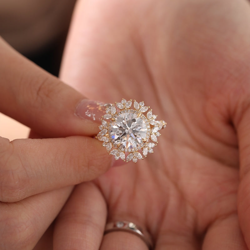 4.01ct Lab Grown Diamond  18K Yellow Gold Flower Ring