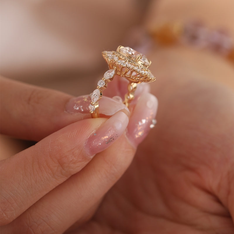 4.01ct Lab Grown Diamond  18K Yellow Gold Flower Ring