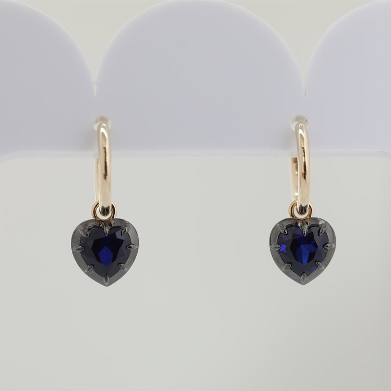 1.5ct Heart Shaped Lab Blue Sapphire 10K Yellow Gold Drop Earrings