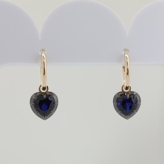 1.5ct Heart Shaped Lab Blue Sapphire 10K Yellow Gold Drop Earrings