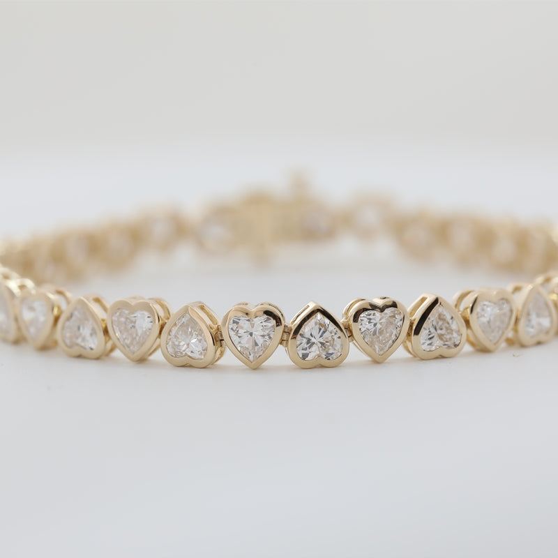 14K Yellow Gold Heart Shape Lab Grown Diamond Tennis Bracelet