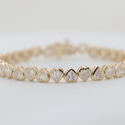 14K Yellow Gold Heart Shape Lab Grown Diamond Tennis Bracelet