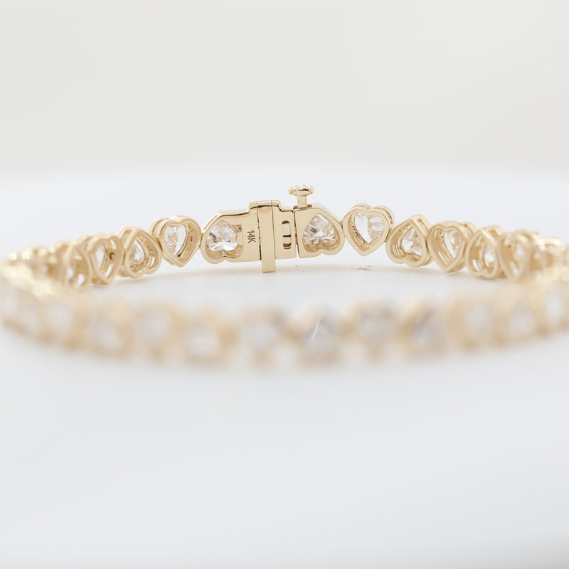 14K Yellow Gold Heart Shape Lab Grown Diamond Tennis Bracelet