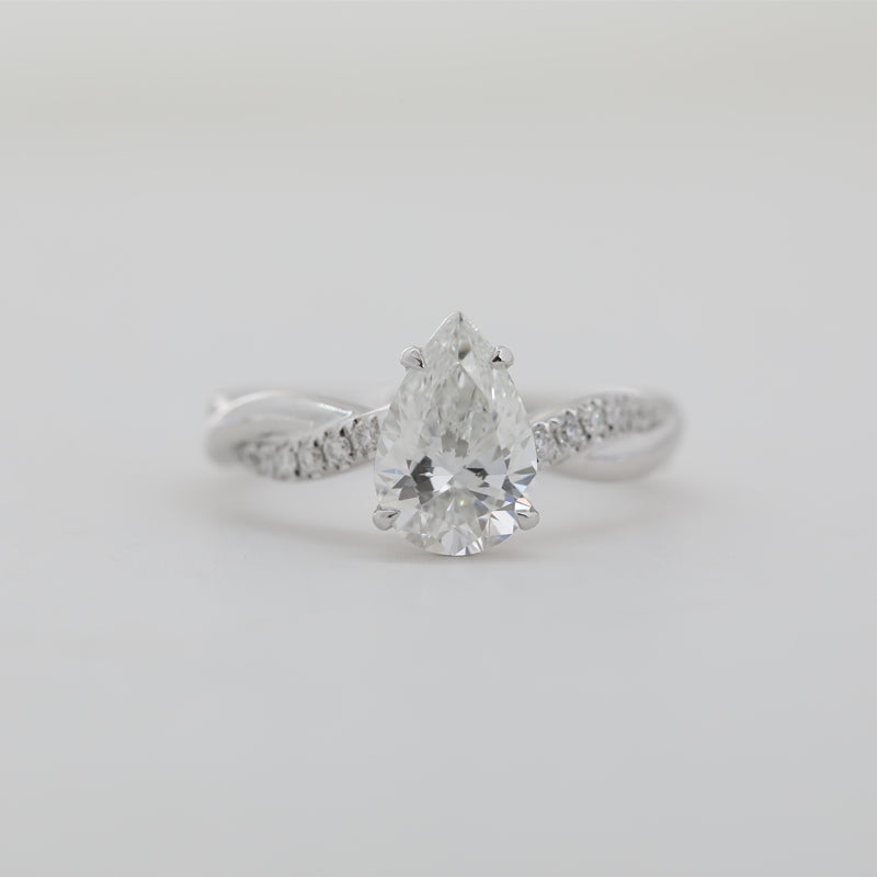 1.54ct Pear Lab Grown Diamond 14K White Gold Twisted Ring