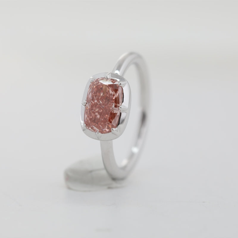 2.12ct Cushion Cut Pink Lab Diamond Bezel Setting Ring