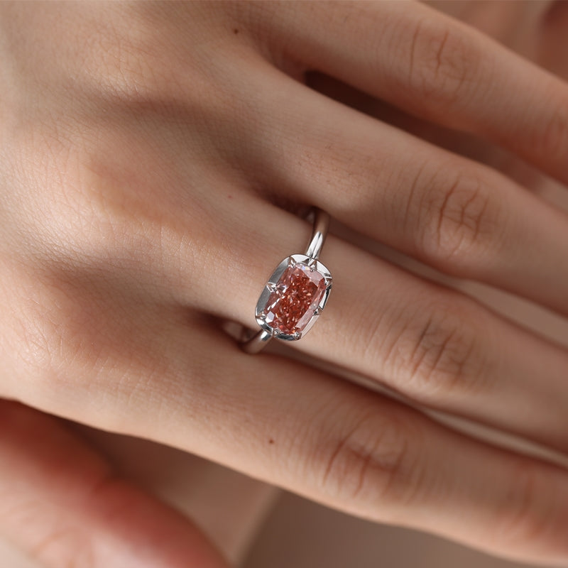 2.12ct Cushion Cut Pink Lab Diamond Bezel Setting Ring