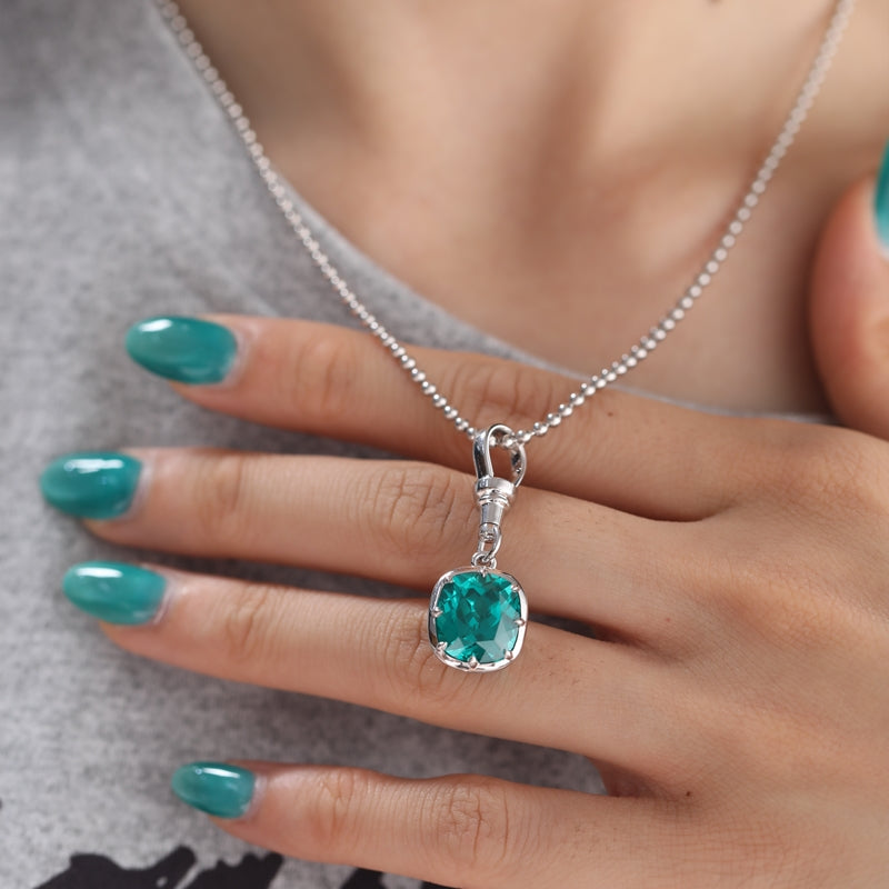 8.465ct Cushion Lab Grown Green Sapphire Pendant