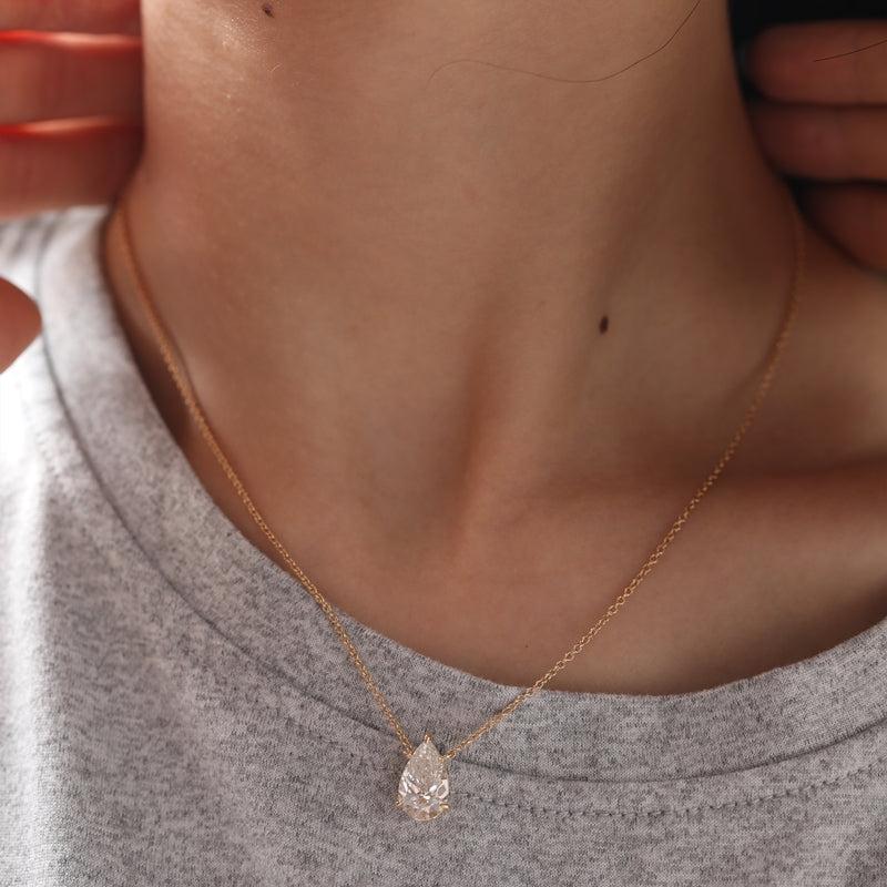 2.3ct Pear Cut Lab Diamond 18K Yellow Gold Necklace