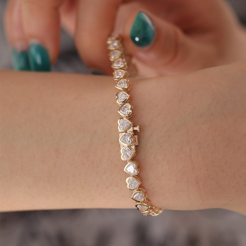 14K Yellow Gold Heart Shape Lab Grown Diamond Tennis Bracelet